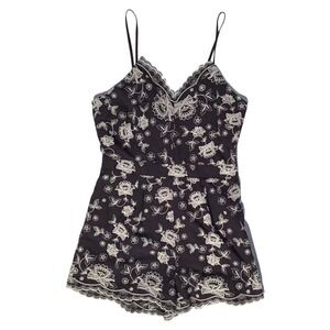 Altar State Black Floral Lace Trim Spaghetti Strap Romper Size‎ L floral Blk/wht